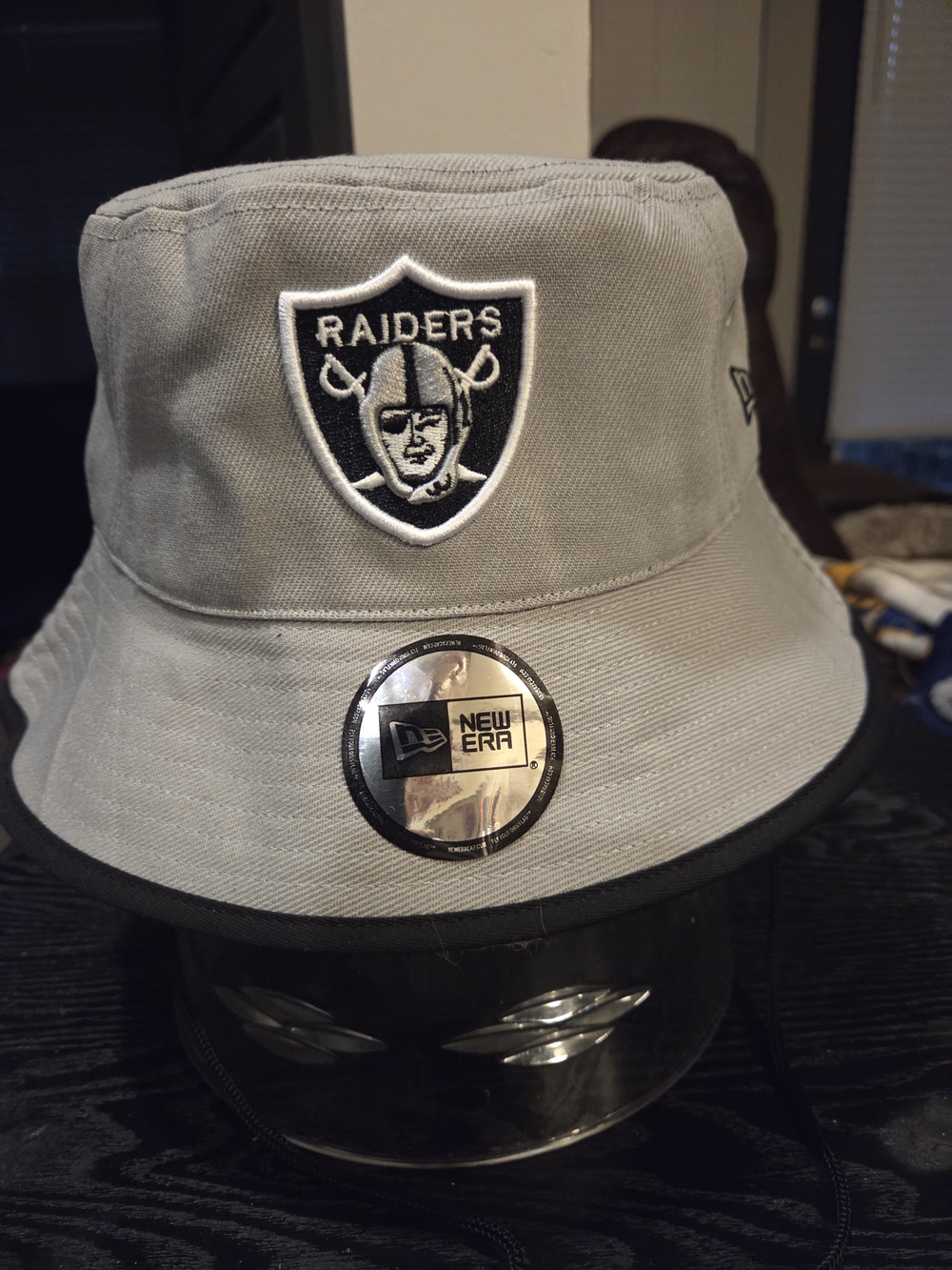 New Era Raiders Light Gray and Black Bucket Hat